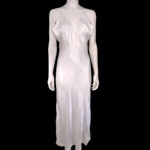 Vintage 1940s Ivory Satin Bias Cut Maxi Slip Dress Size S